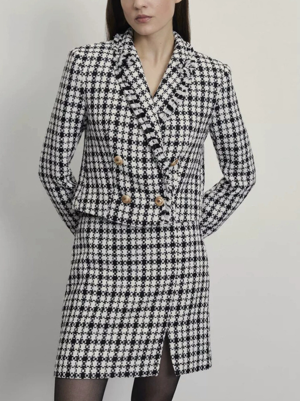 Zara Houndstooth Jacket Skirt Set Fall Winter